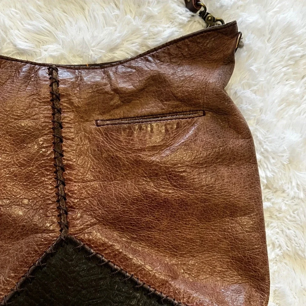 The Sak Hobo Bag Brown Leather Patchwork Snakeskin Accent‎ Shoulder Bag